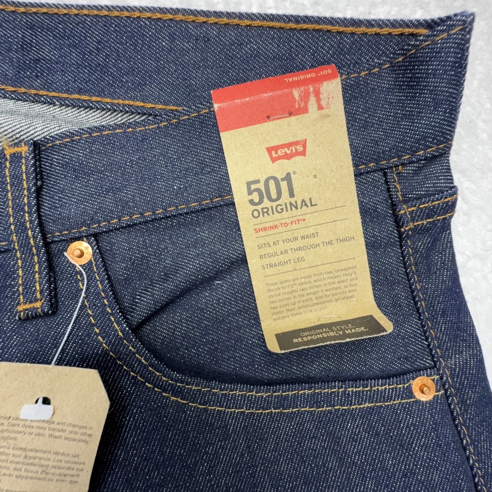 Levis 501 Original Shrink-To-Fit Jeans Mens 33x30 Blue Raw Denim 00501-0000